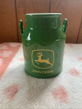 John Deere Green and Gold Ceramic Pitcher Vase/Utensil Holder